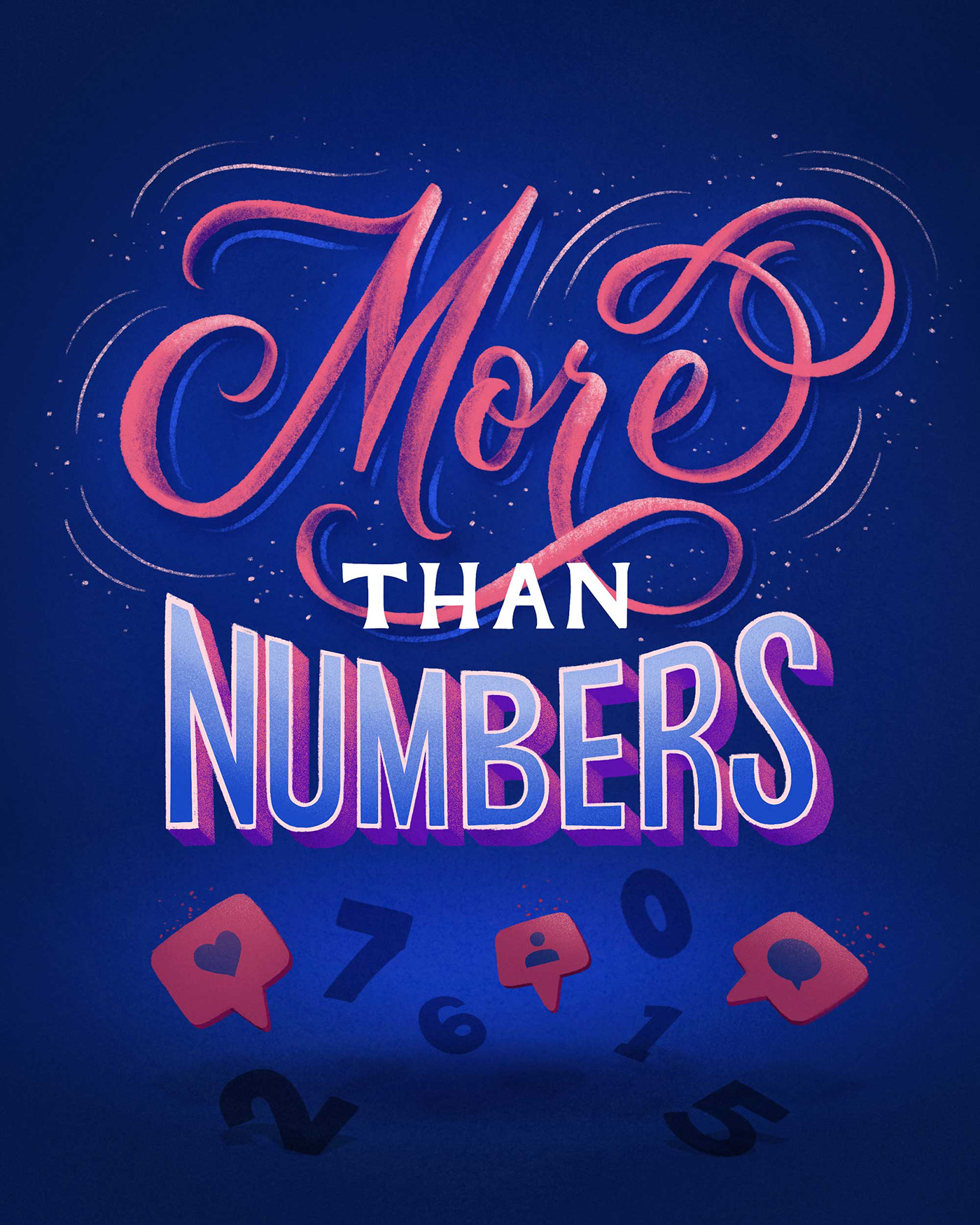 Hand lettering featuring the phrase "more than numbers" with Instagram icons