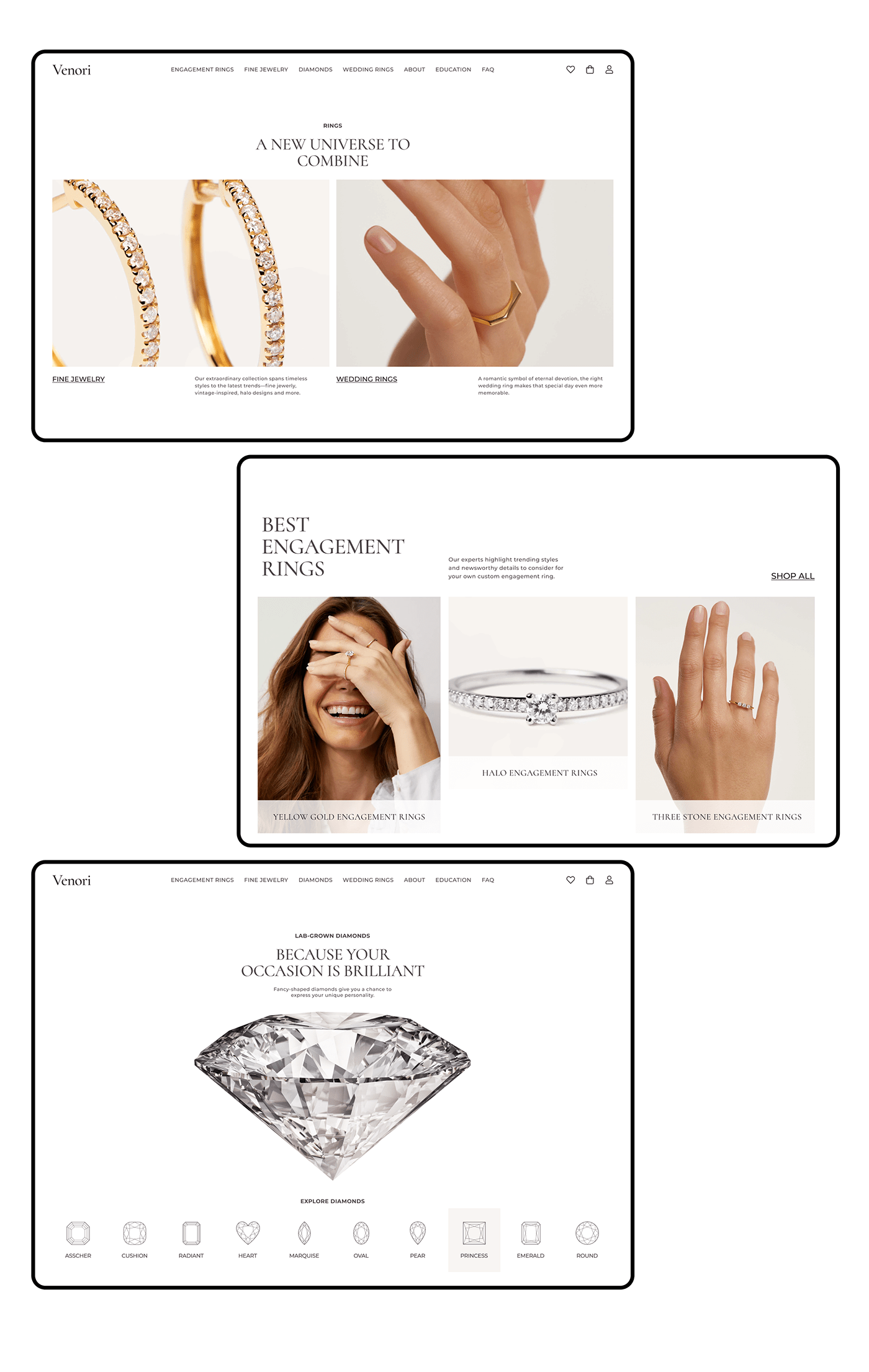 beauty design diamonds Ecommerce jewelry luxury shop store UI/UX Web Design 