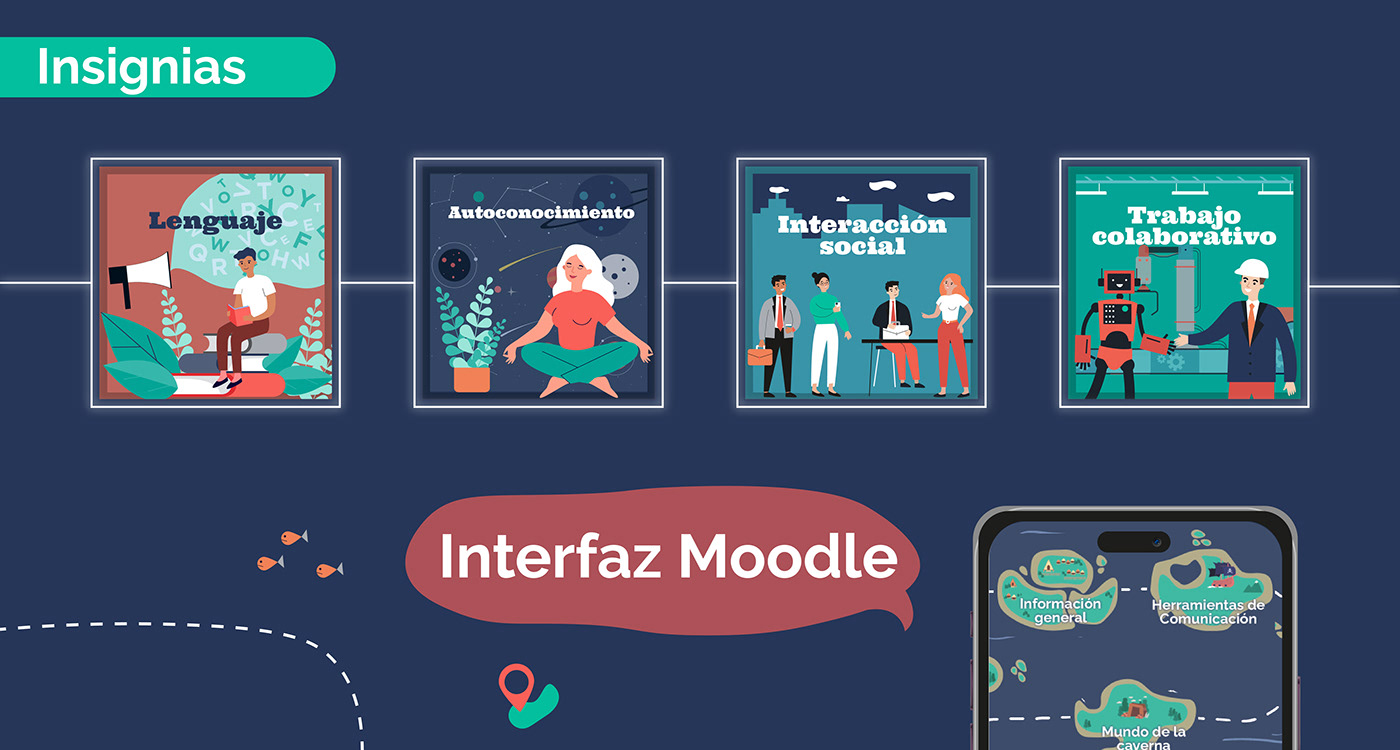 Moodle Illustrator curso interactivo dibujos videos colorido Genially inovador vectorización