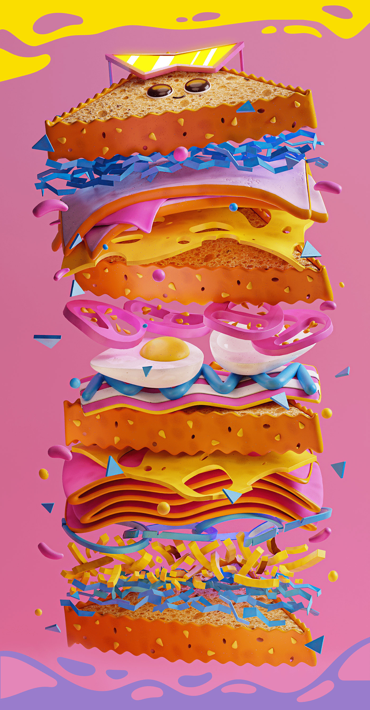 #3D #blender #Burger #characterdesign #DigitalArt #food    #illustration #Poster #sticker
