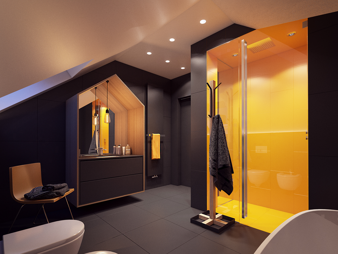 home house Interior design wood yellow bedroom bathroom television