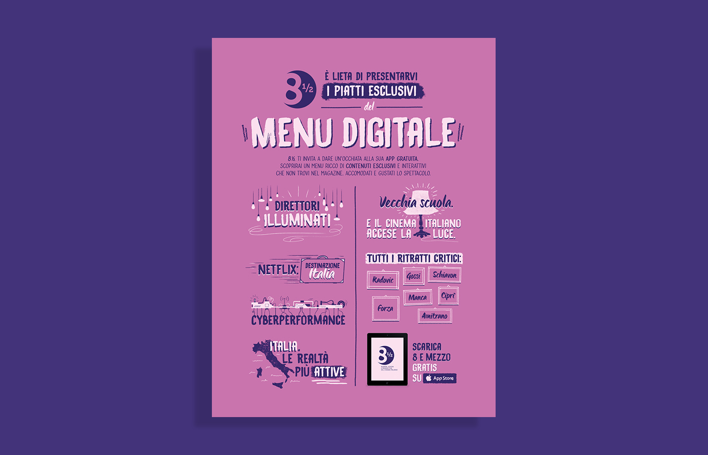editorial iPad illustrations magazine digital app type inspiration Cinema cinecitta Food  draw color poster