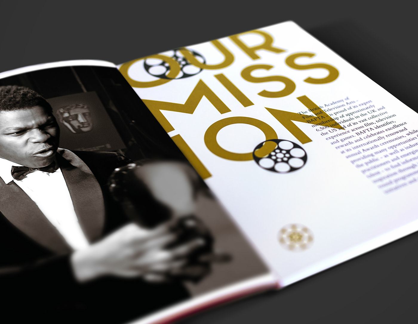 bafta brochure gold foil typography   Film   movie reel print sans serif Cinema