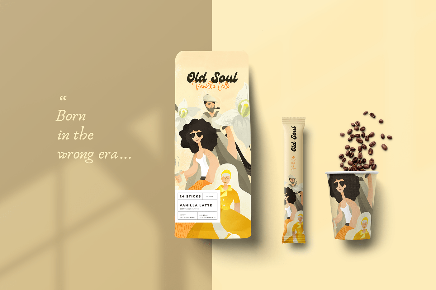 coffee bag design coffee packaging illustrated packaging illustration on product illustration zip bag packaging design retro fashion retro style Stand Up Pouch Design vintage fashion