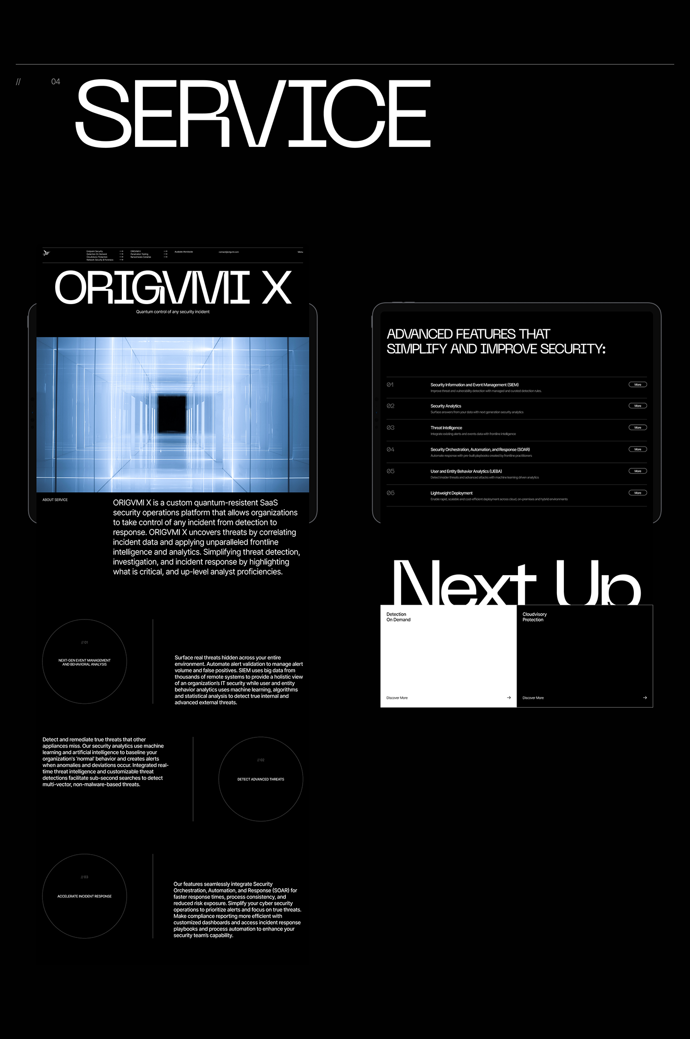ORIGVMI - Global Intel Agency, UX/UI Design & 3D Motion. Service page.