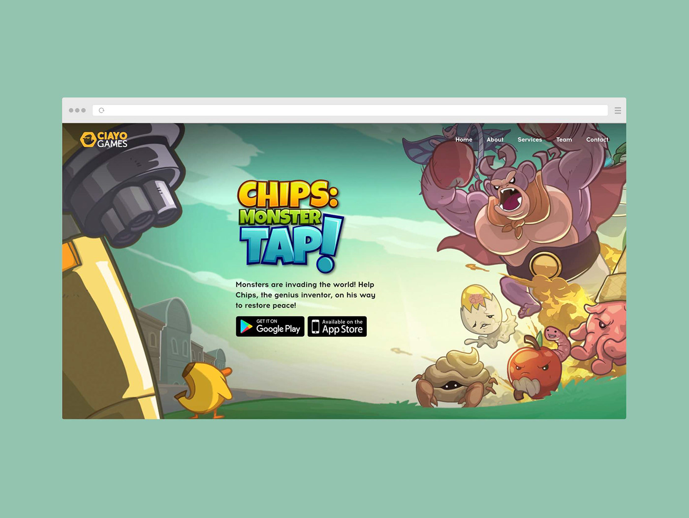 chips monster tap ciayo ciayo comics ciayo games game website illustration website landing page static site Web Design  Website