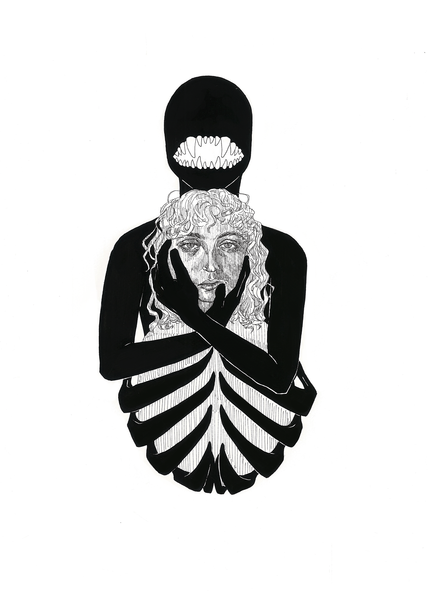 black and white demon ink ink illustration symbolist inking