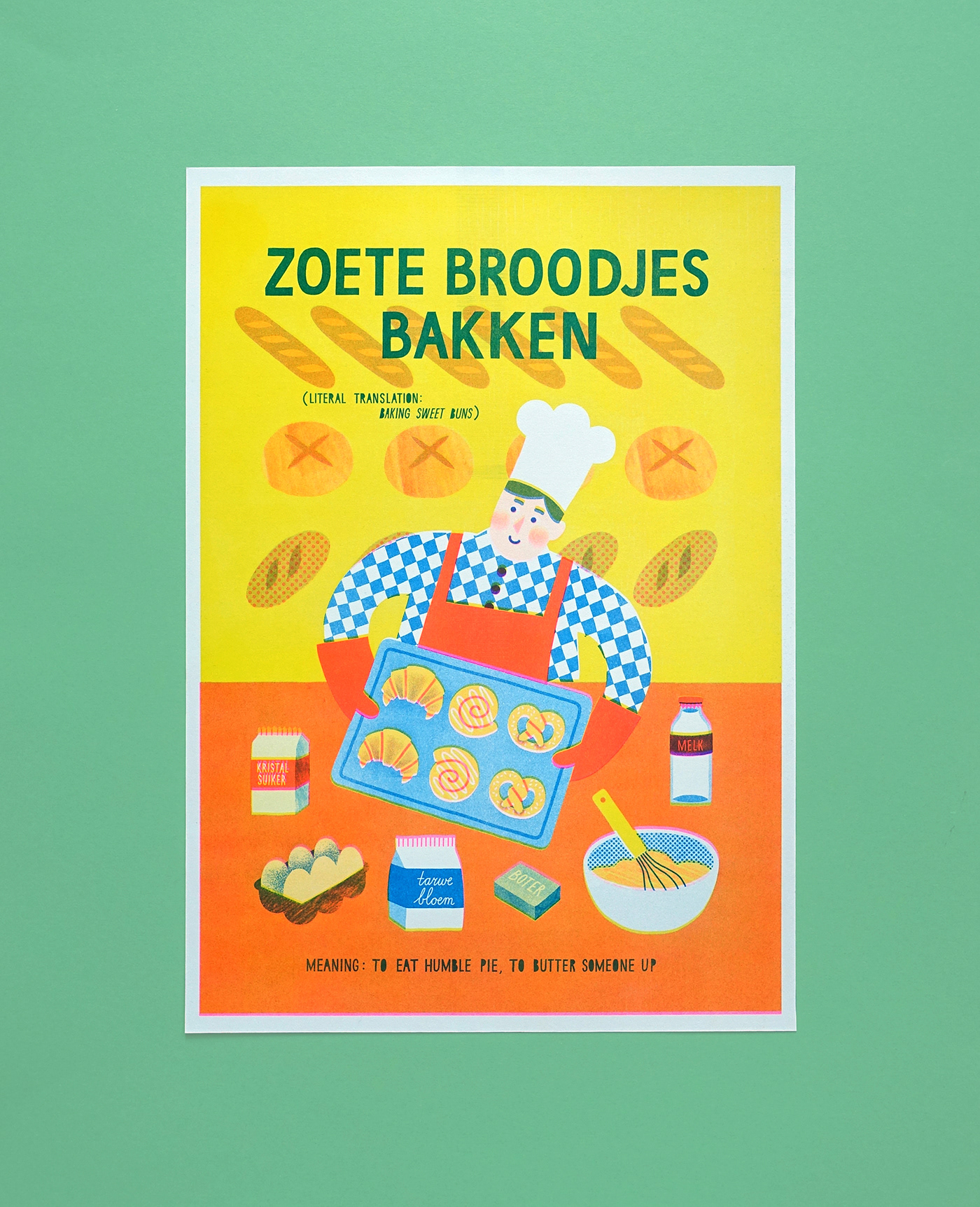 a3 baker bakery bread ILLUSTRATION  poster print Riso risography screenprint