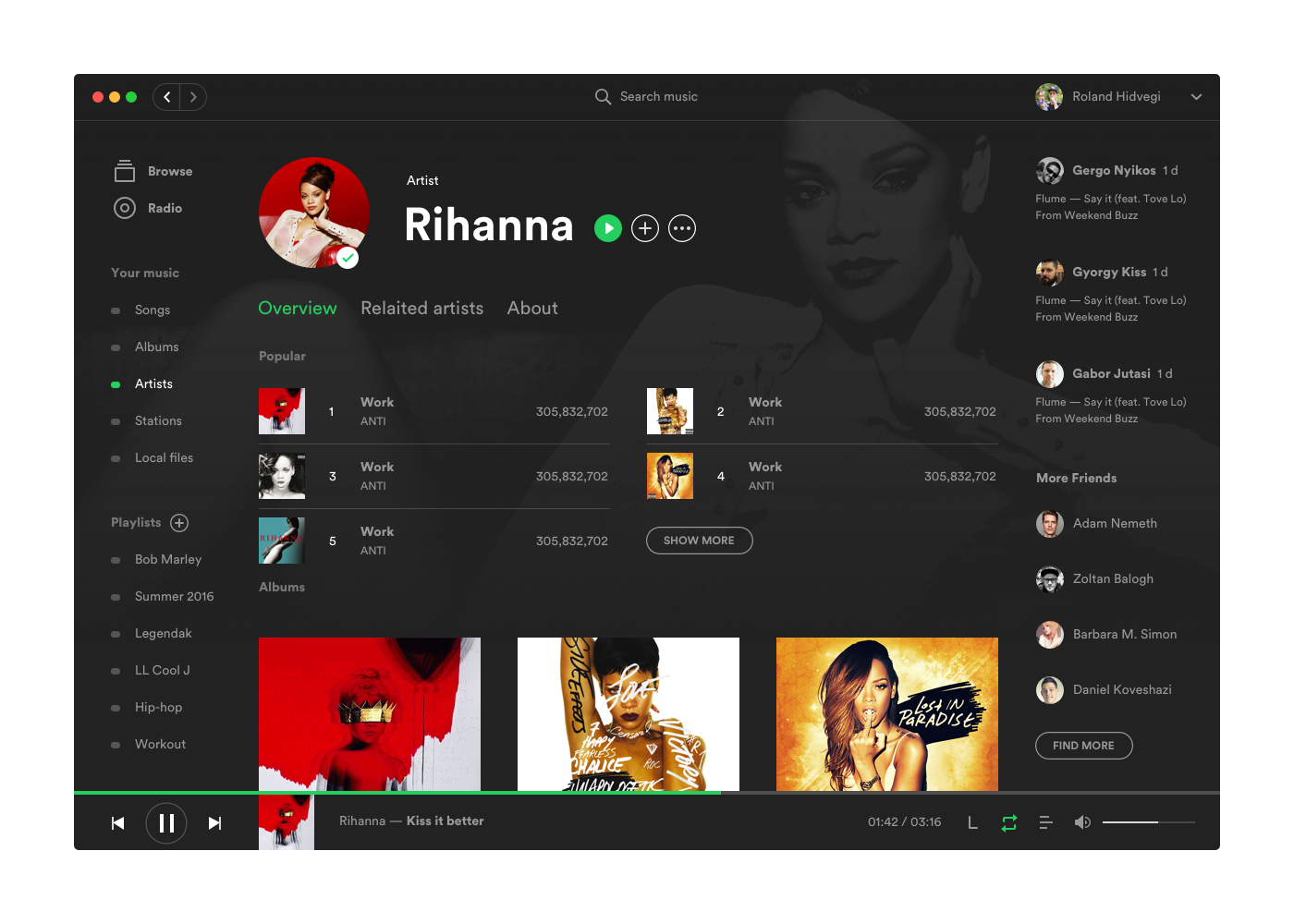 spotify app UI Layout osx application product