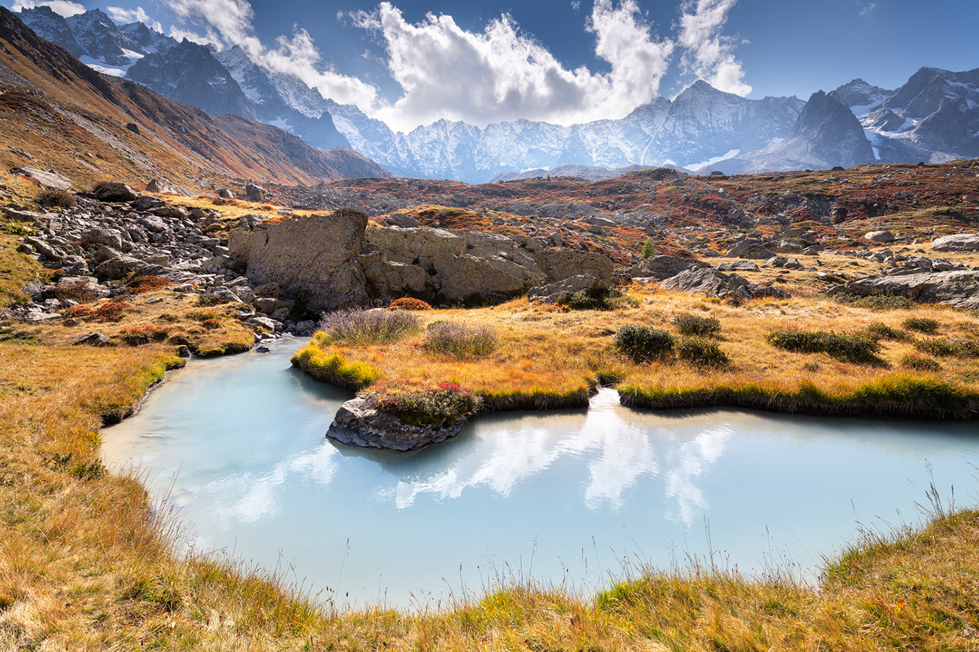 autumn glacier lake Landscape mountains Nature solitude reflection snow valley