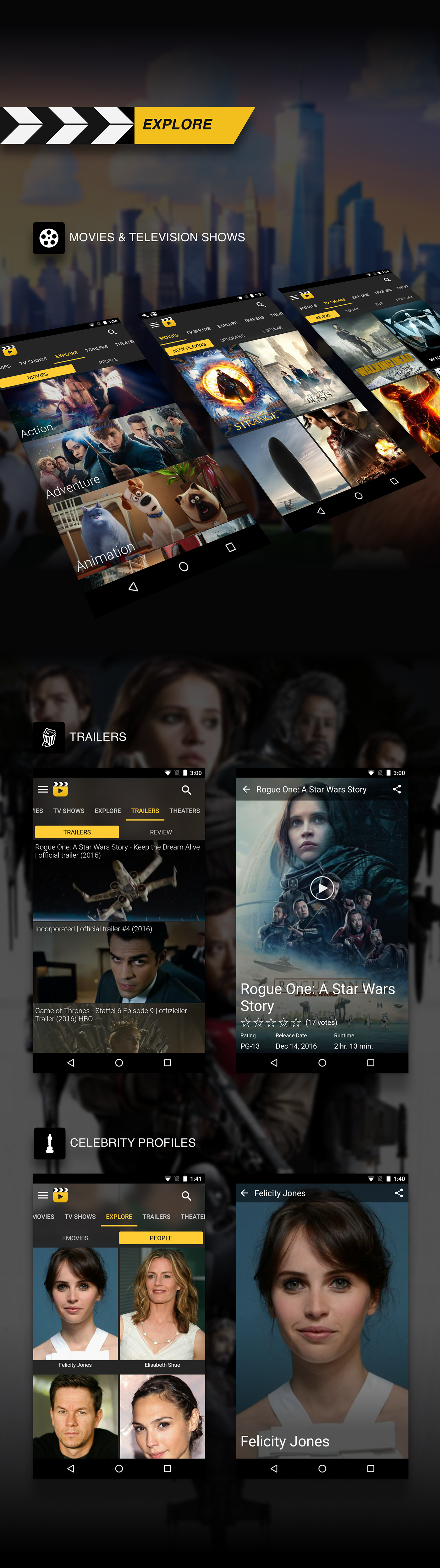 Movies Entertainment UI ux android television trailers mobile development visual design