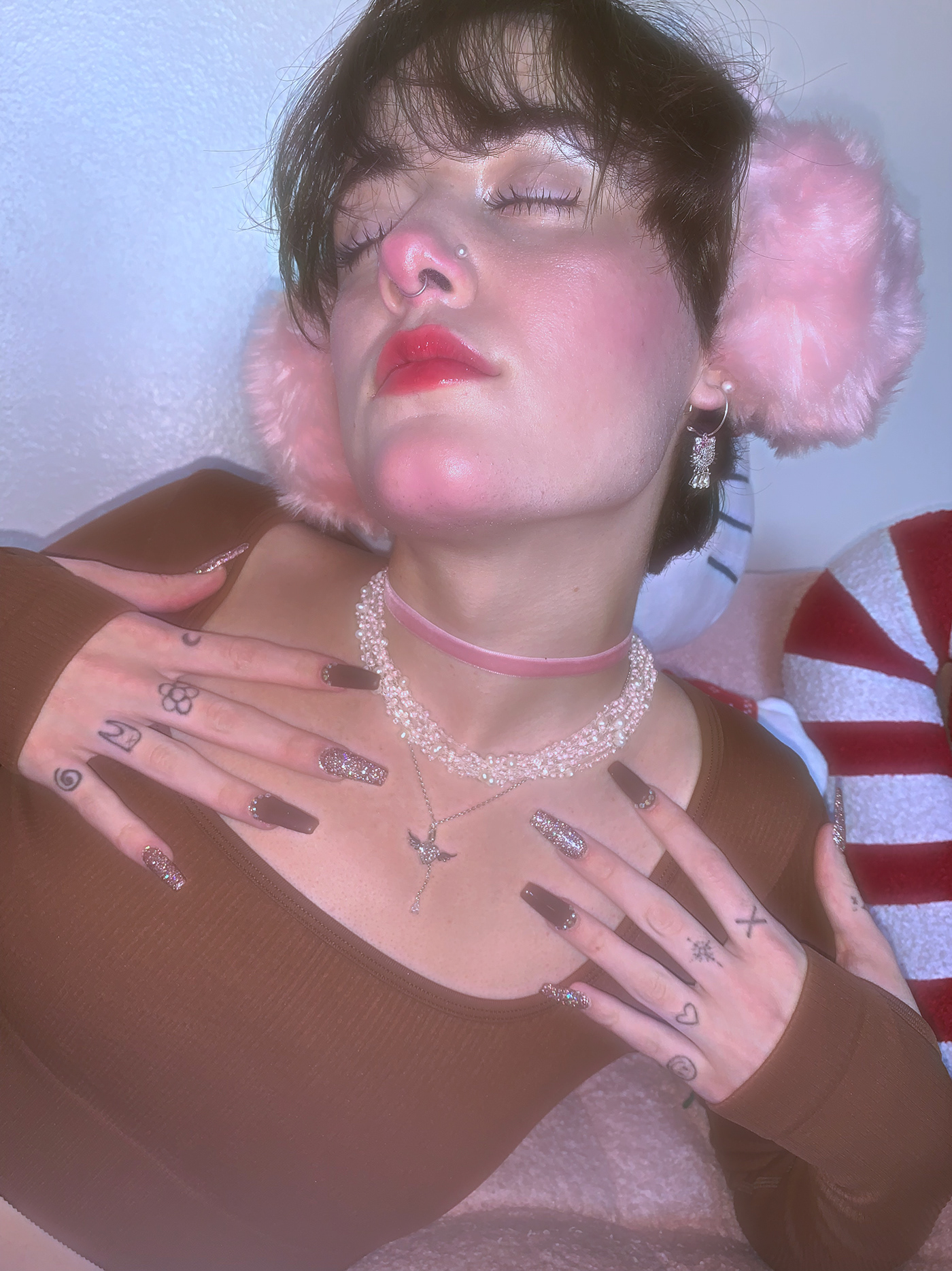 dreamy Y2K model agender androgynous pink