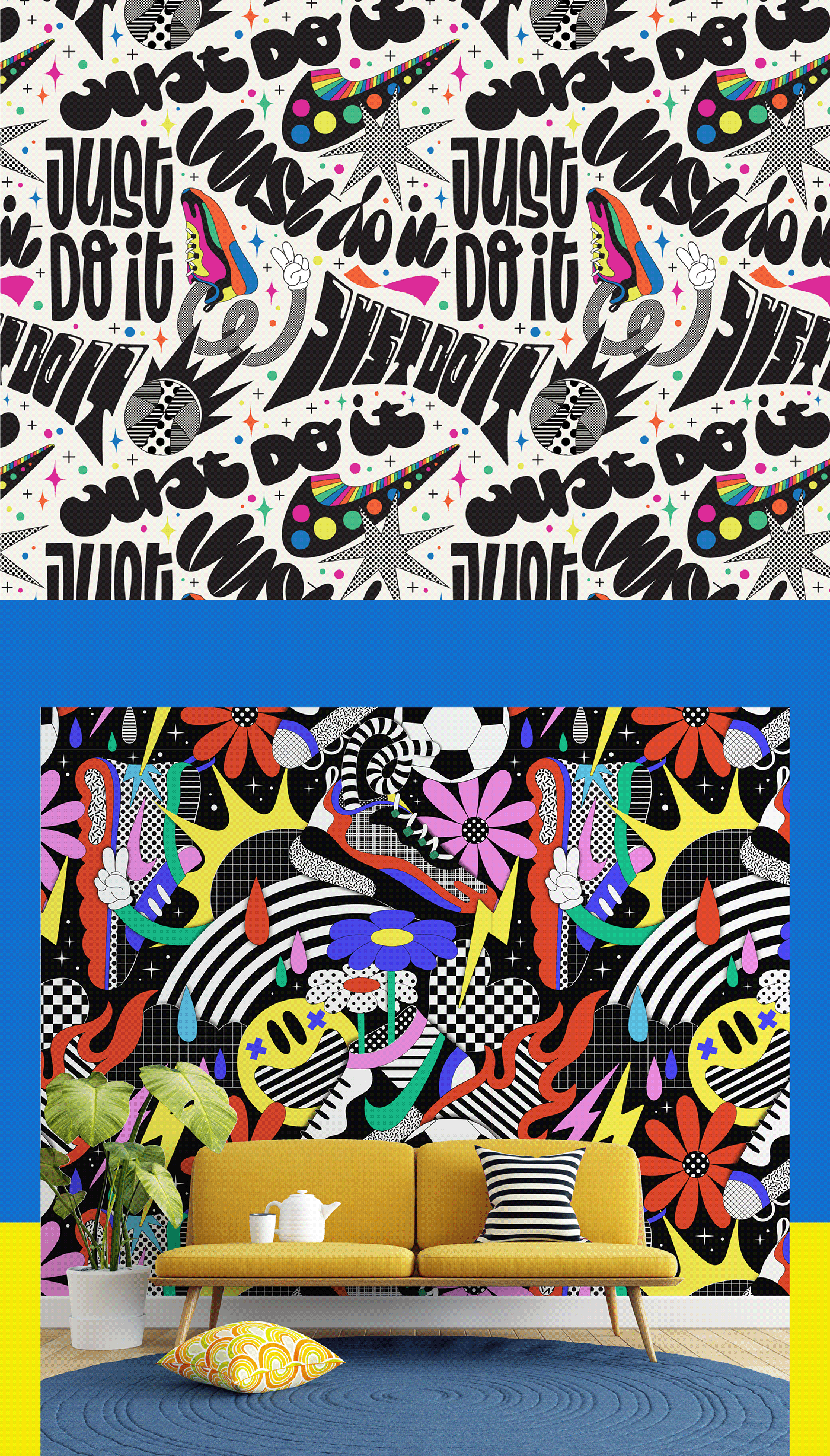 athletics colorful energy lettering movement Nike Office pattern sports vector