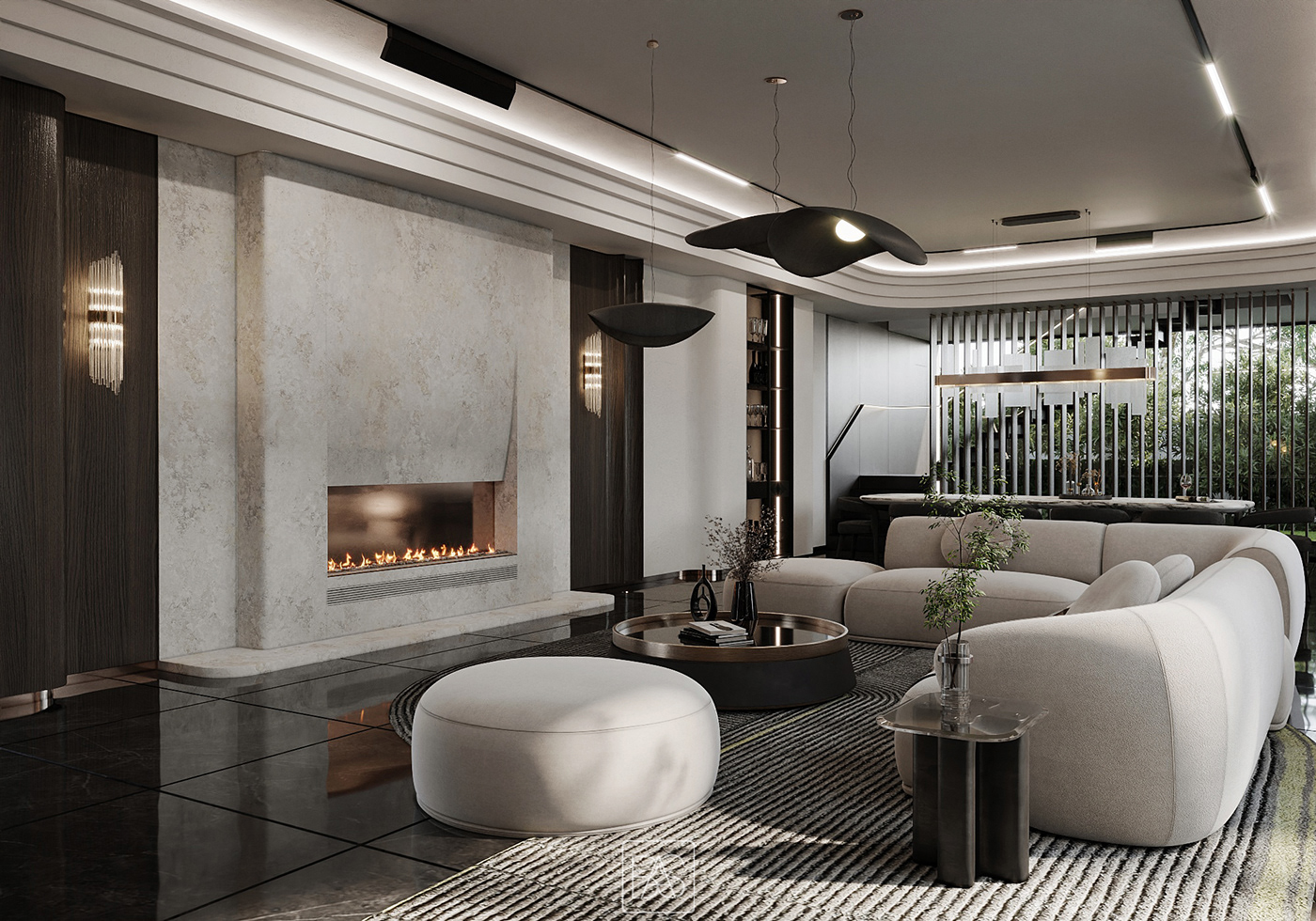 interior design  living room kitchen 3D Render visualization 3ds max modern corona