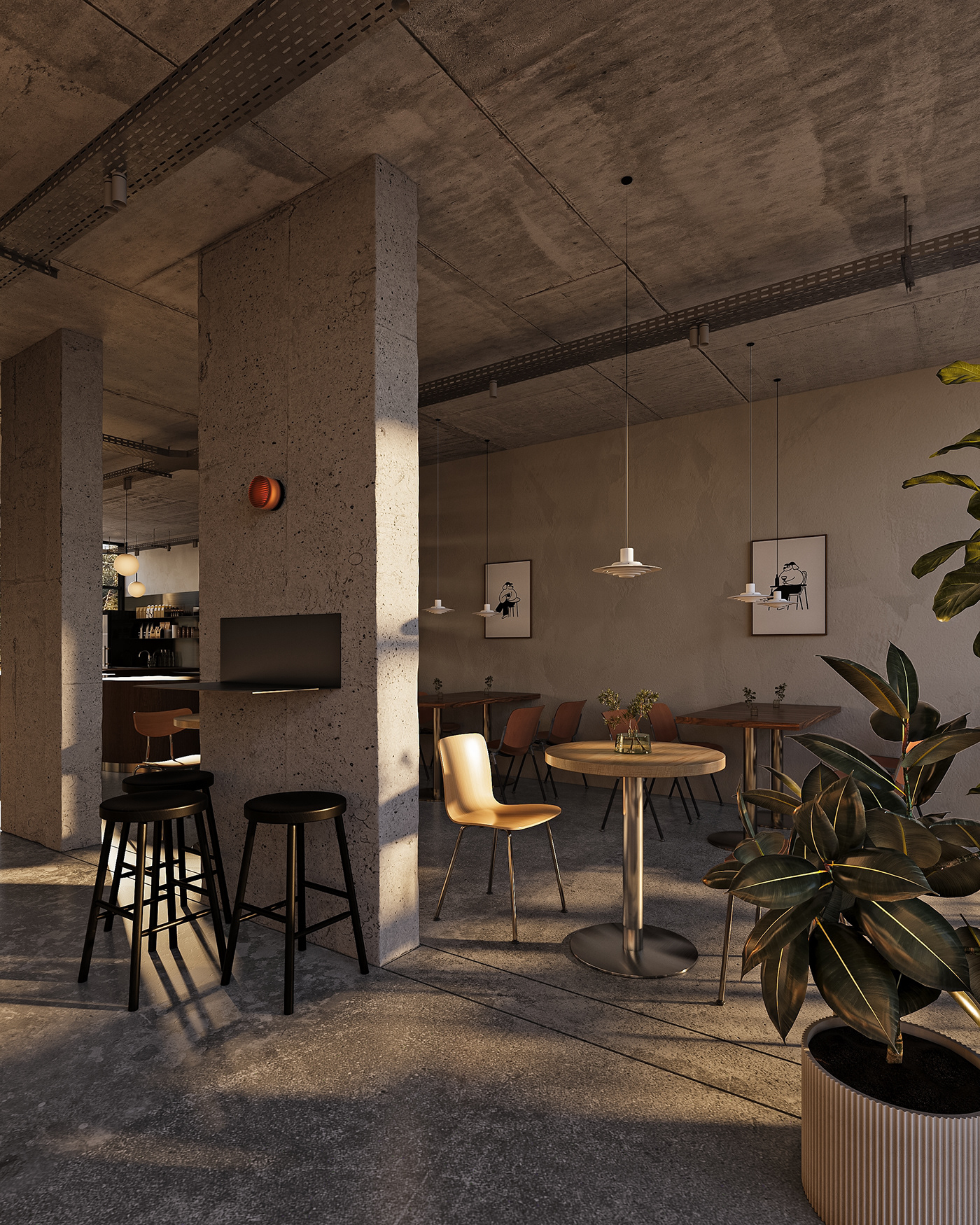 cafe revit corona render  visualization archviz coffee shop 3dsmax CoronaRender  interior design  interiordesigner