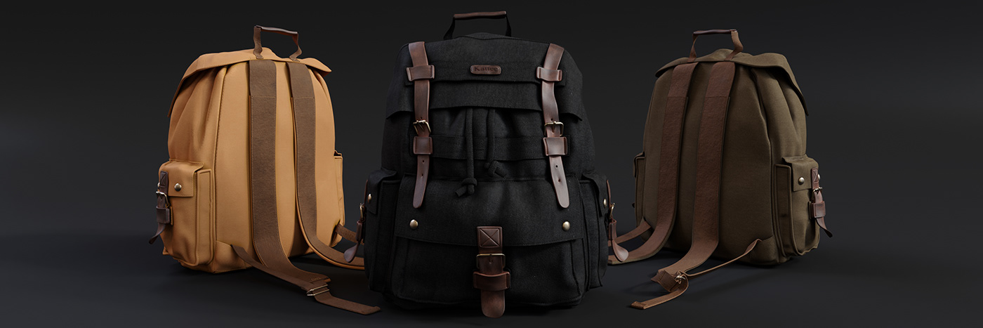 3D model vray corona 3ds max 4k Textures backpack leather canvas Rucksack bag