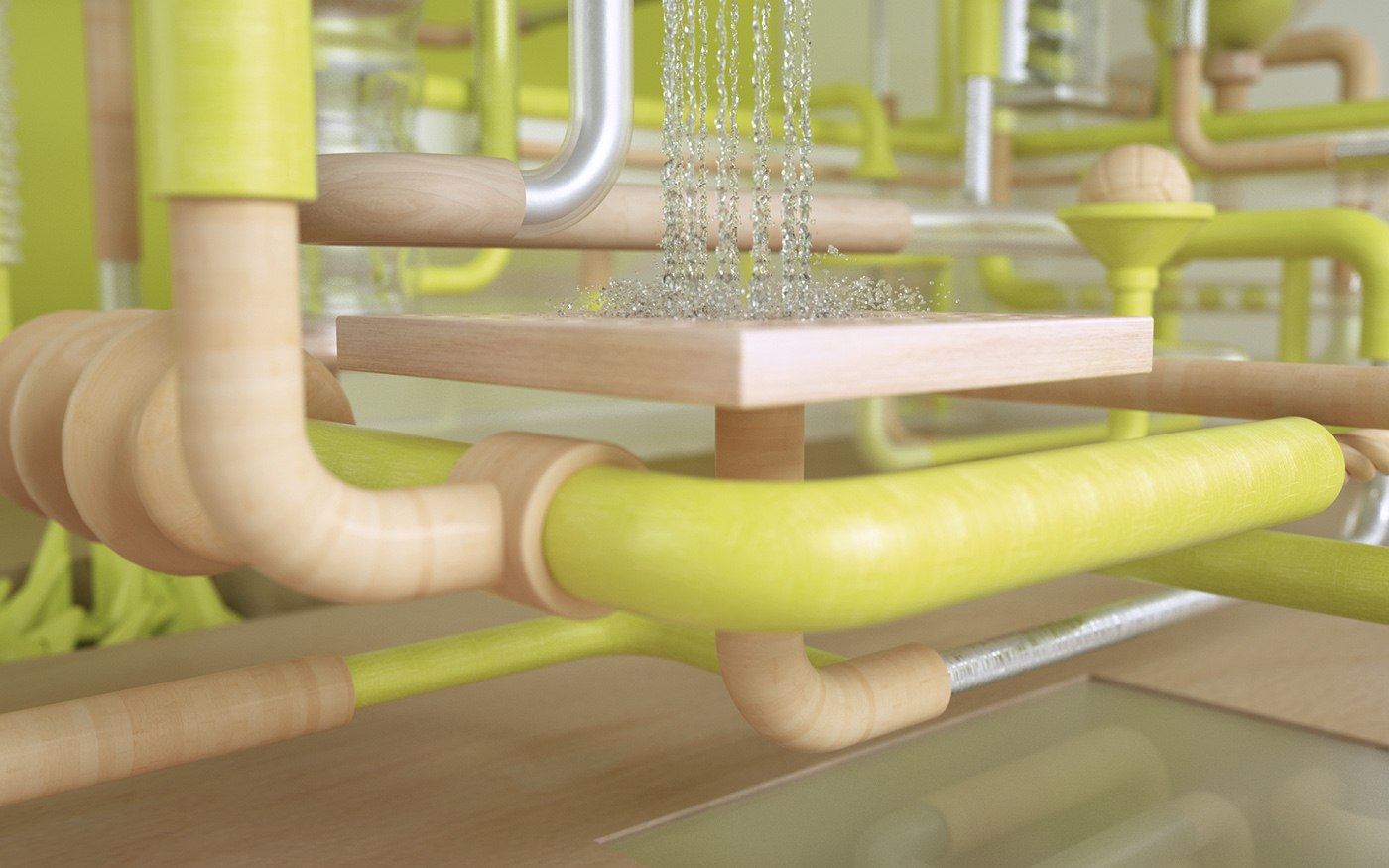 3D CGI wood White fluor cover sports locker Tubes pipes balls inspire color pantone Render