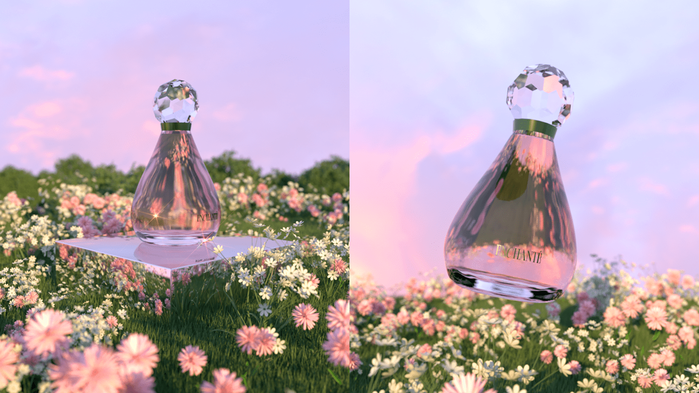 product design  3d modeling animation  branding  perfume brand identity Logotype floral 3d render