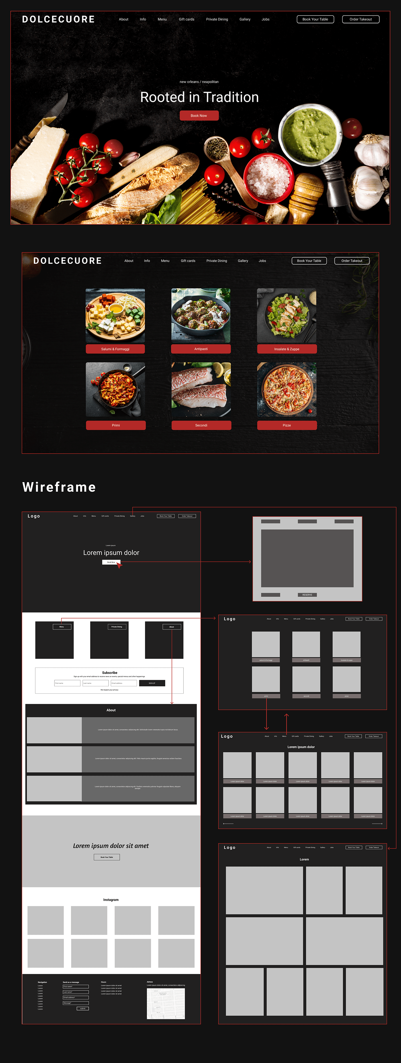 black and white landing page mealltime menu restaurant UI/UX Webdesign Website