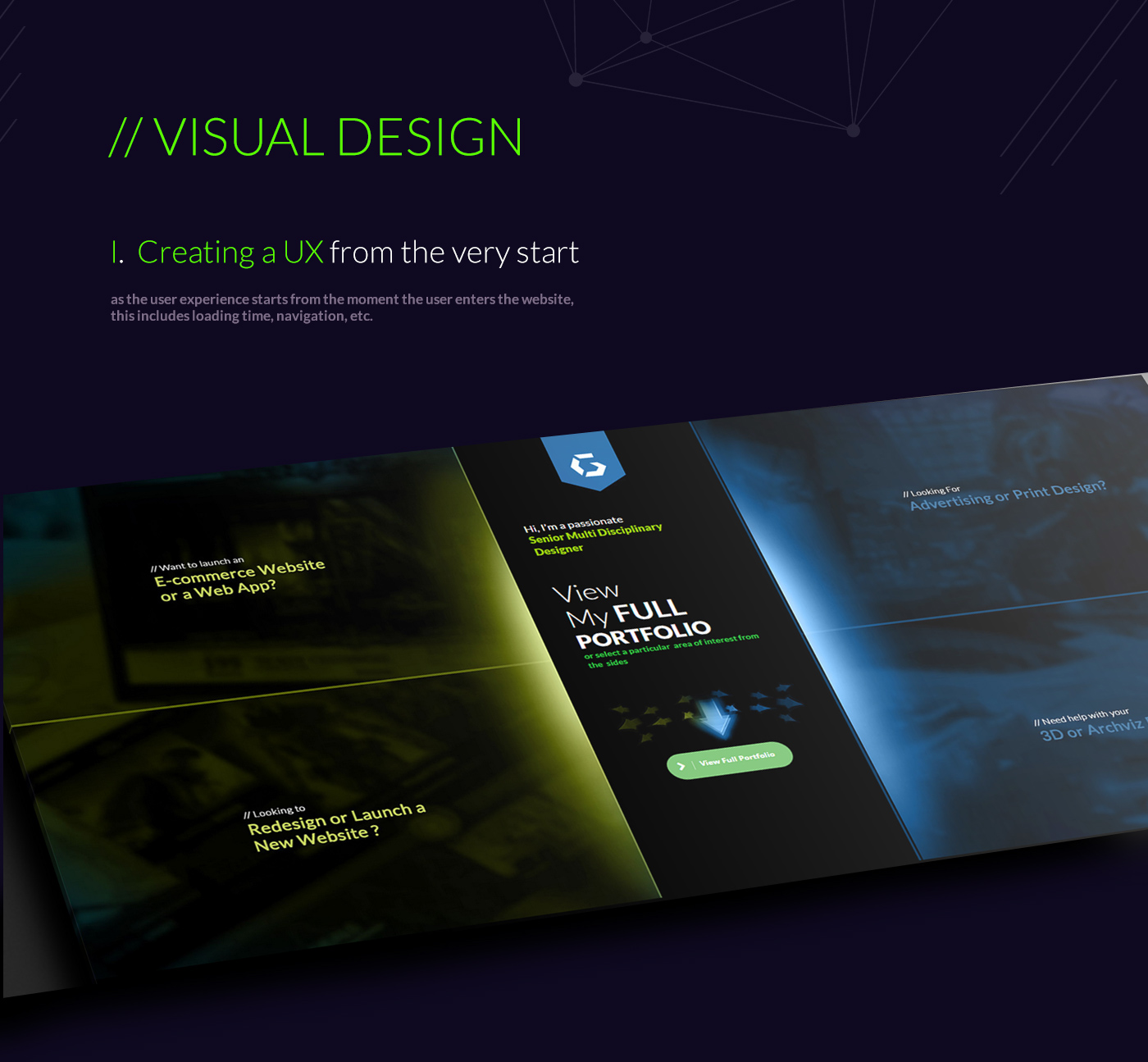 ux UI design visual dark Website modern clean creative portfolio designer architectural visualization senior digital designer