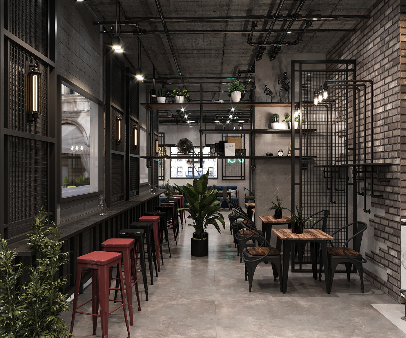 bar cafe commercial industrial industrial cafe Interior interior design  restaurant