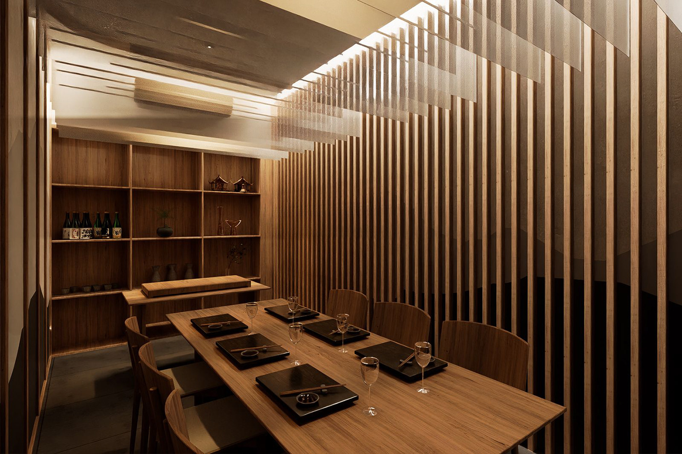 restaurant interior design  architecture Render D5 Render japan material trend