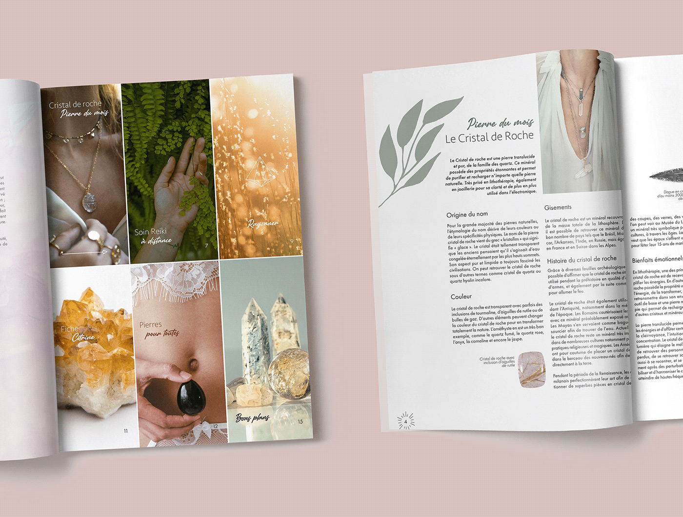 magazine editorial print InDesign bien être cristal mise en page edition lithotherapie