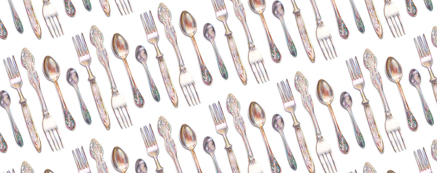 Culinary cutlery editorial art food illustration ILLUSTRATION  painting   pattern TRADITIONAL ART vintage