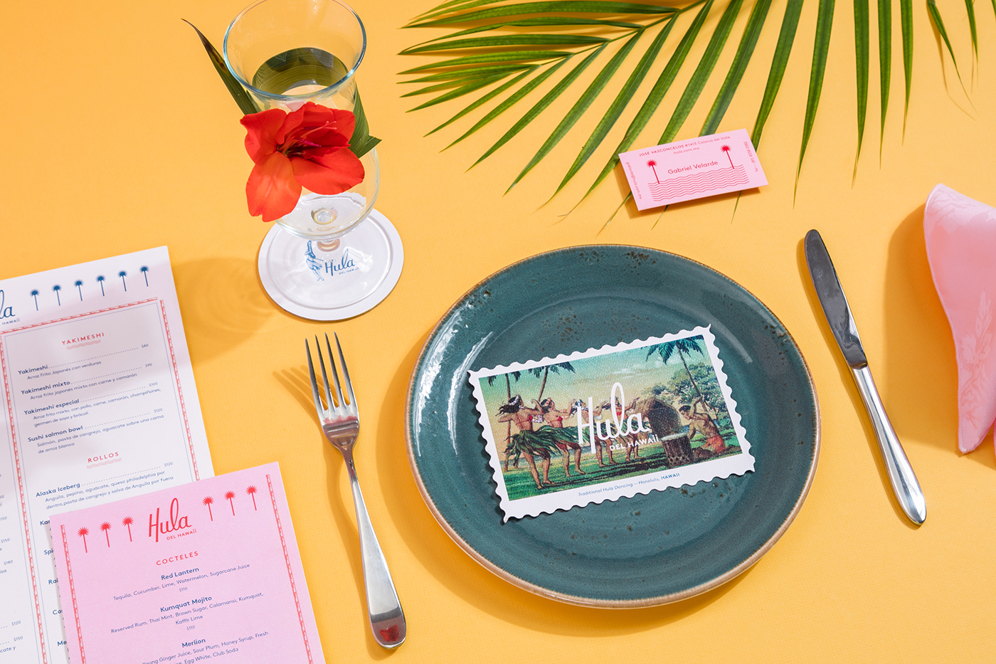 design Tropical restaurant HAWAII vibes parametro logo vintage modern yellow
