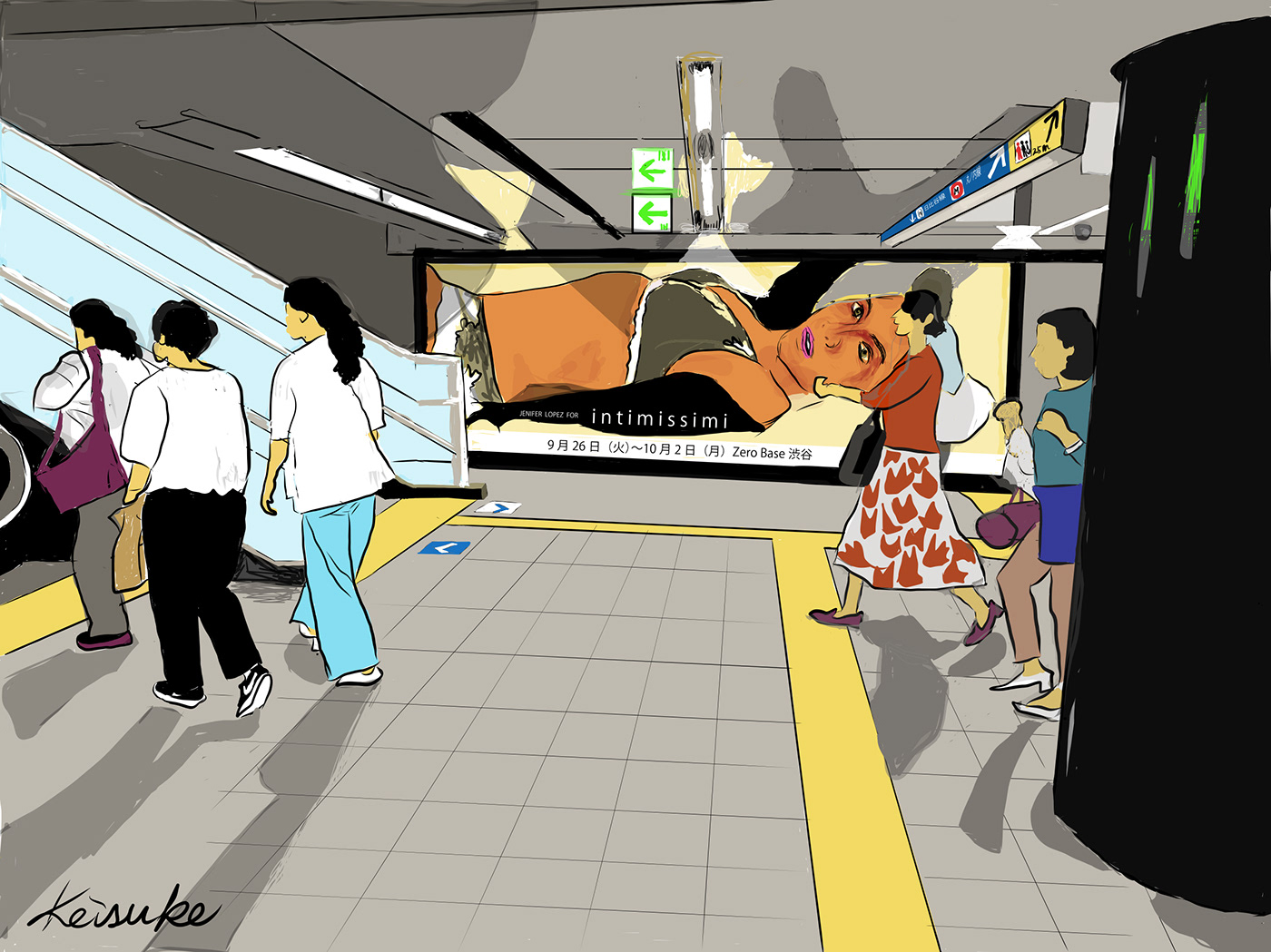 colorful vivid trendy poster Jennifer Lopez subway underpass