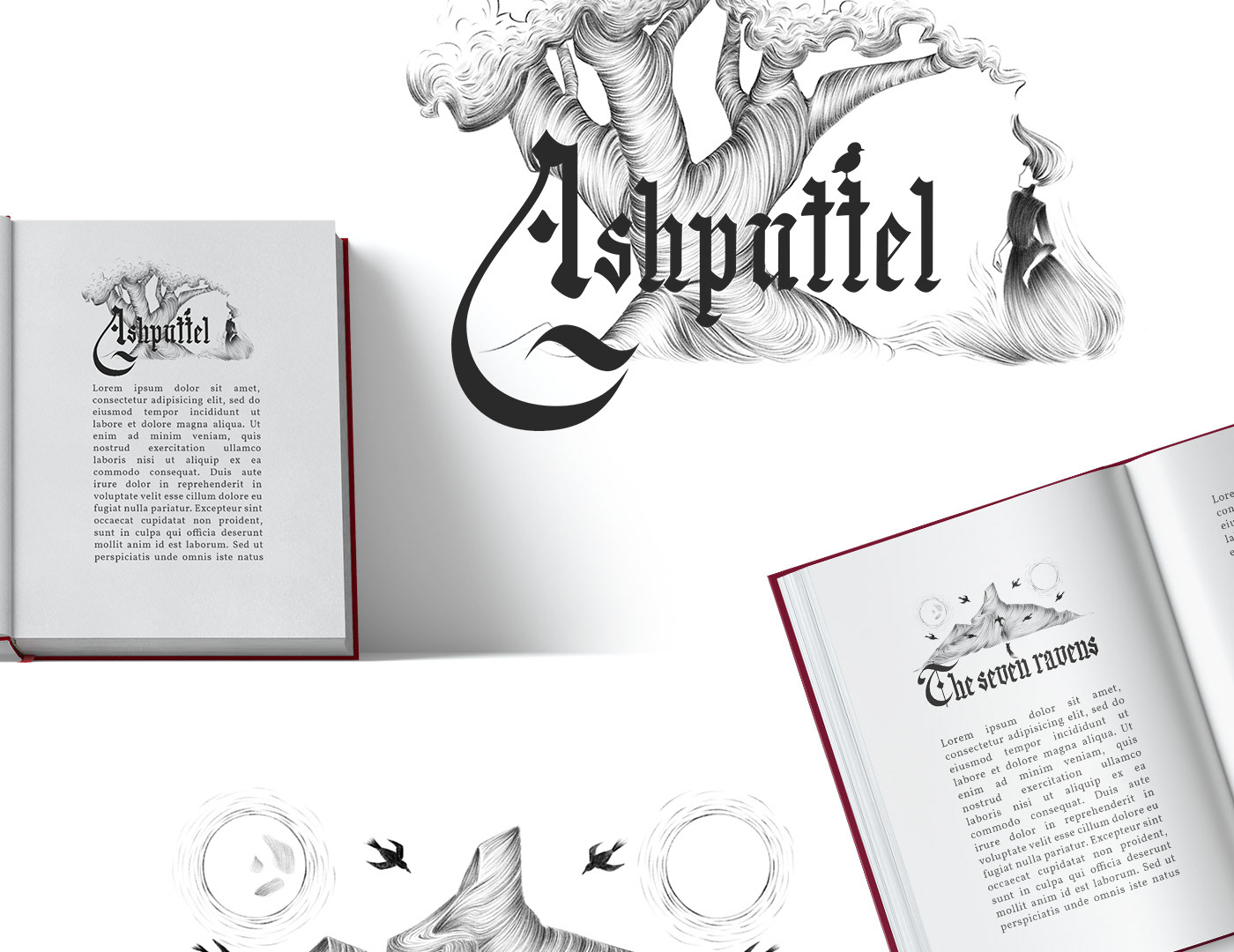 book design Digital Art  digital illustration Drawing  ILLUSTRATION  Layout Procreate publishing   typography   brothers grimm