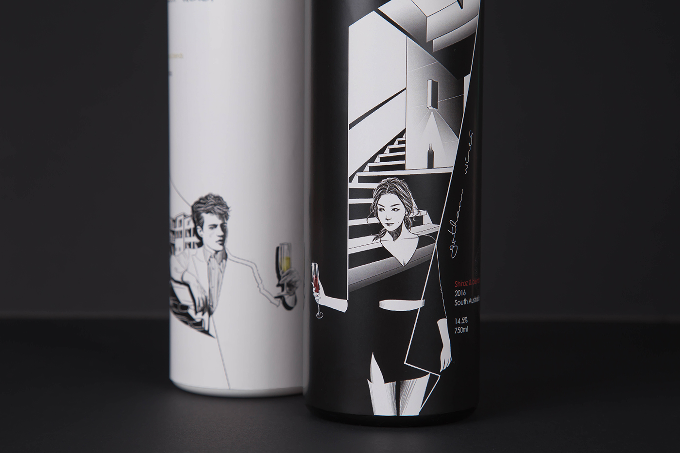 Gotham Wines wine packaging design label design ILLUSTRATION  black and white mock up