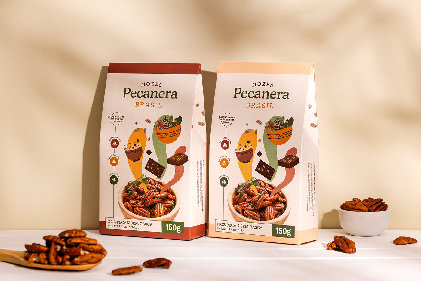 nuts Brazilian branding  ILLUSTRATION  Brasil Packaging brazilian design embalagem pecan nuts nozes