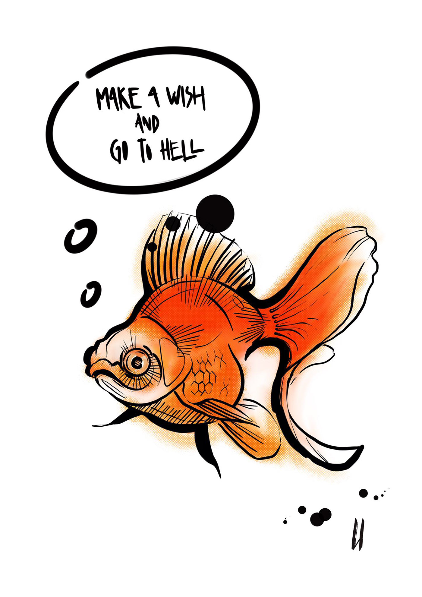 fish golden goldfish linework orange sketch