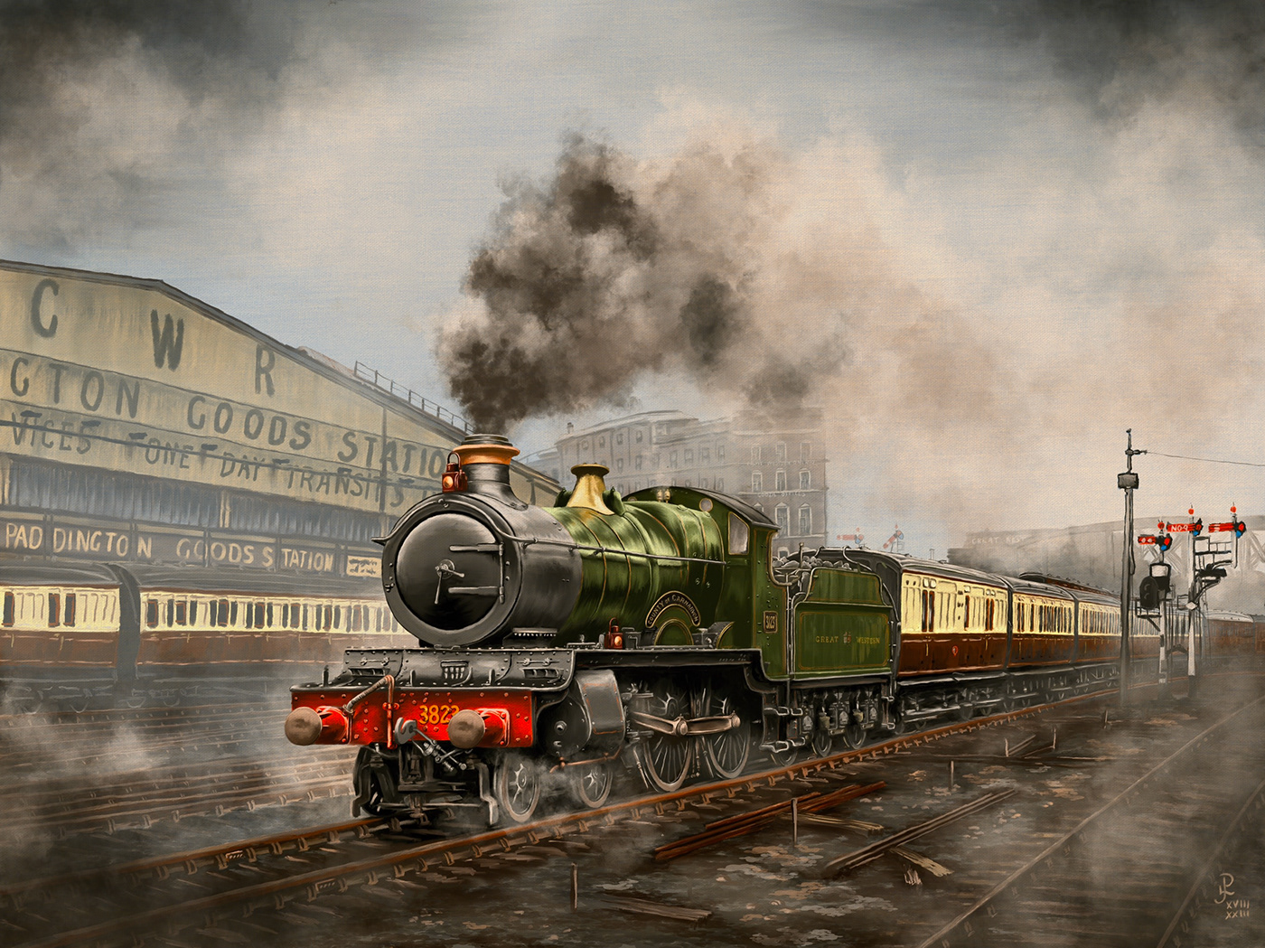 1920s 4-4-0 digital locomotive oil Paddintcon painting   Steam