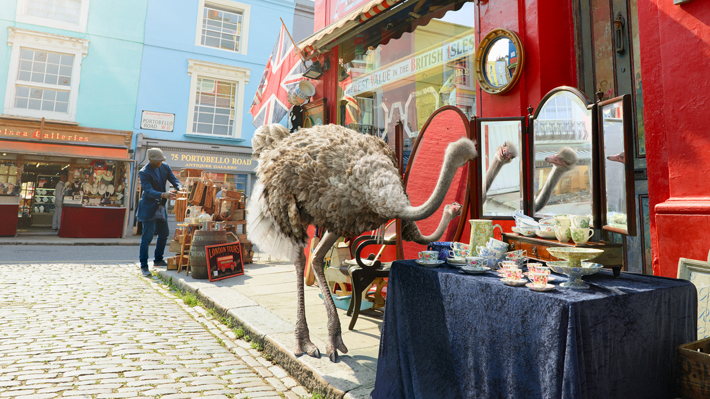 bird CG CGI city Europe Fun ostrich surreal tourism Travel