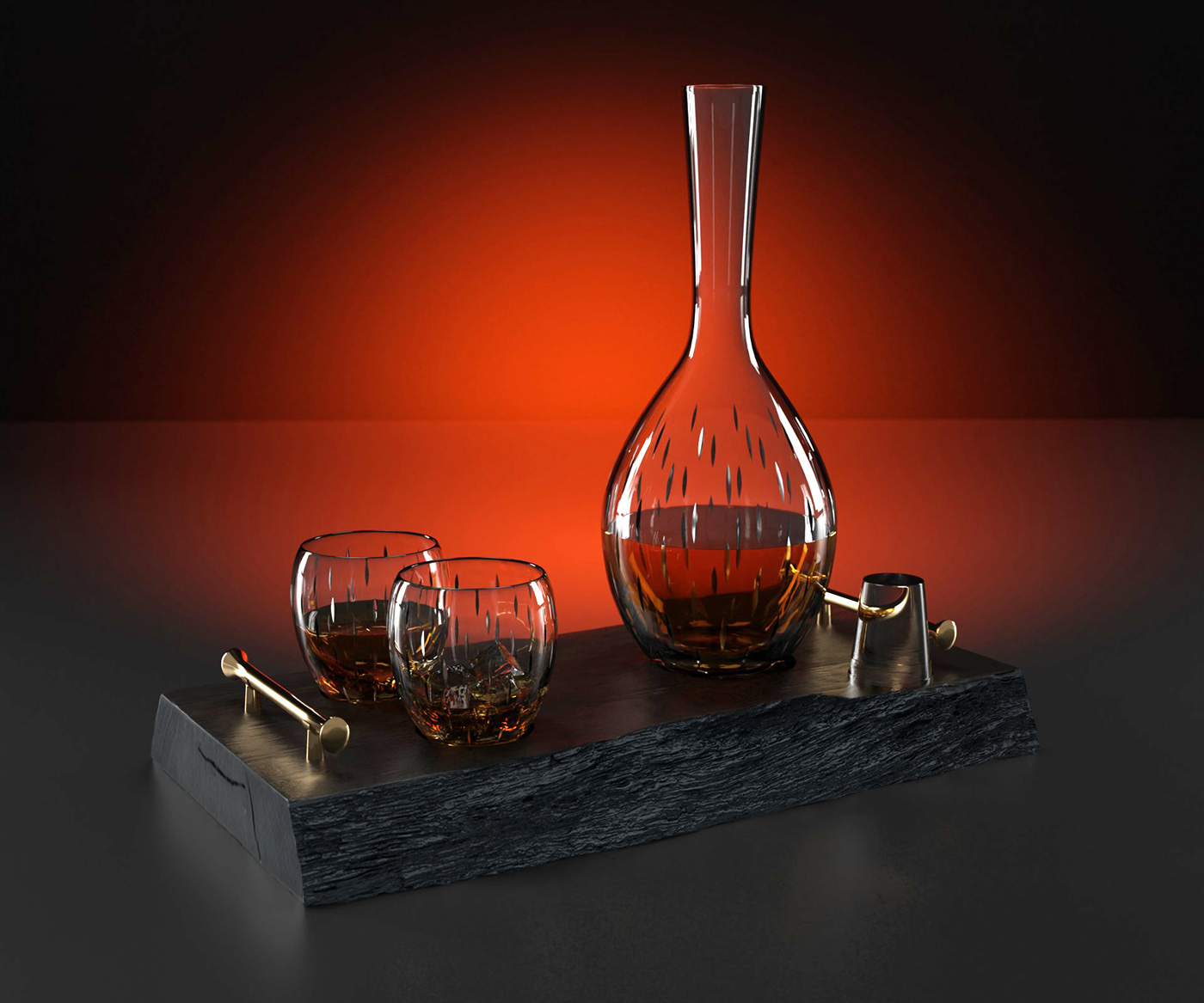 Carafe Whiskey drink black oak blender 3d modeling visualization Render vray Karafka