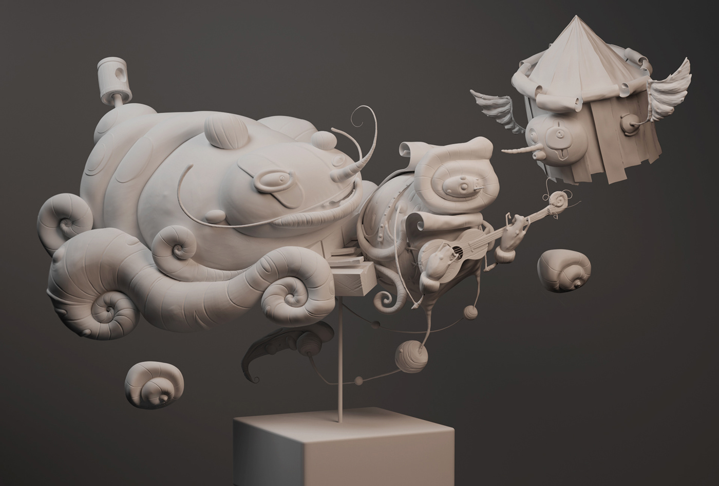 3D arte Character concept Modelagem modeling Piano spray Zbrush
