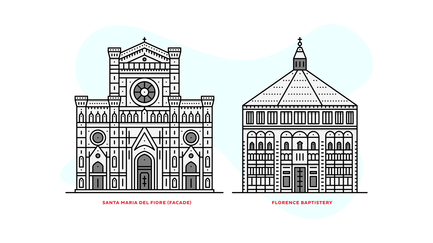 Florence Rome Venice illustrations graphicdesign design line lineart vector Italy