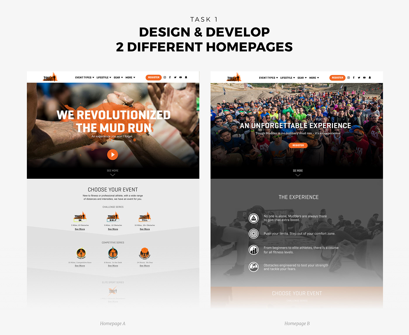 Conversion Test ux Web Design  refresh Tough Mudder branding 