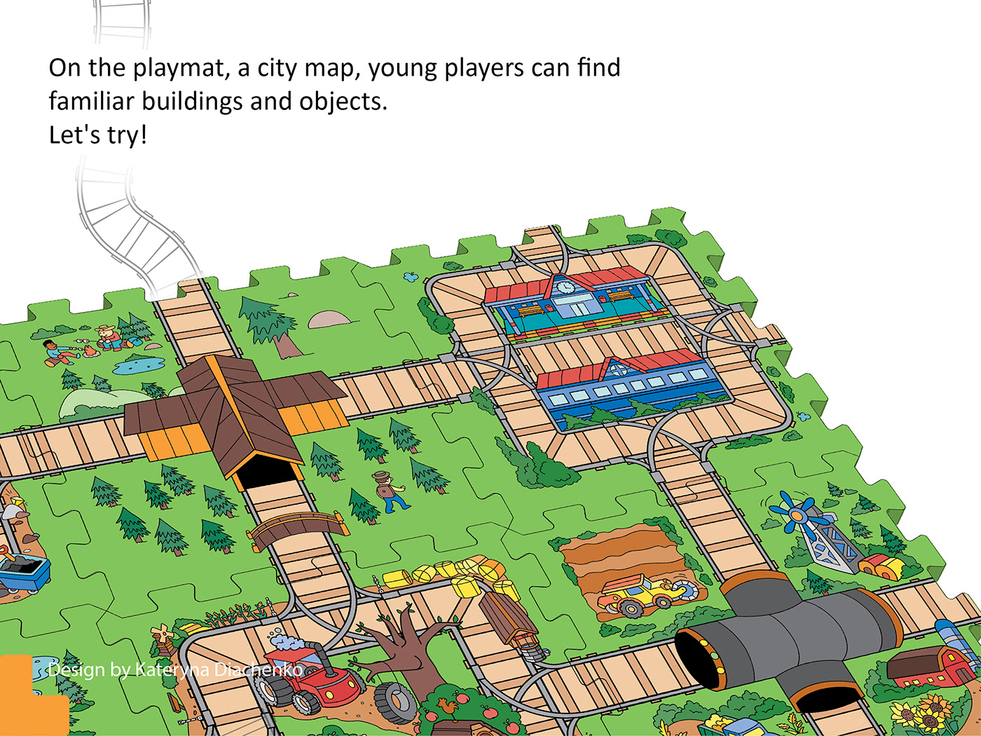 Playmat for children, Puzzle game design, Cartoon city map for kids