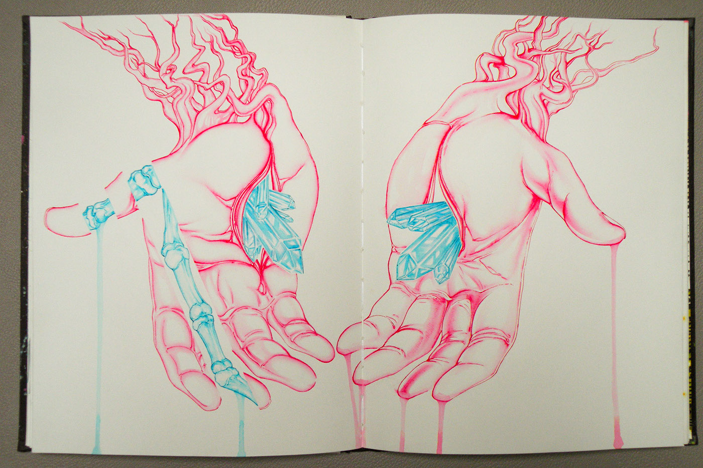 strathmore paper watercolor hand blue red crystal sketchbook ink Nicolas Skorupka