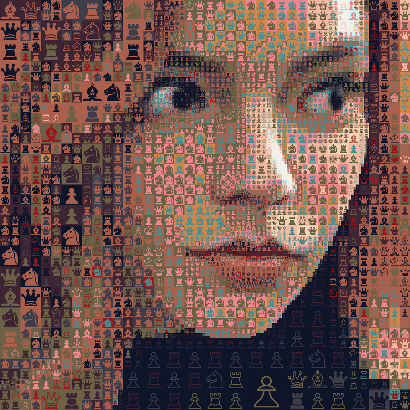 Anya Taylor-Joy chess art life is chess mosaic art mosaic portrait Netflix series photomosaic psychology art The queens gambit visual design