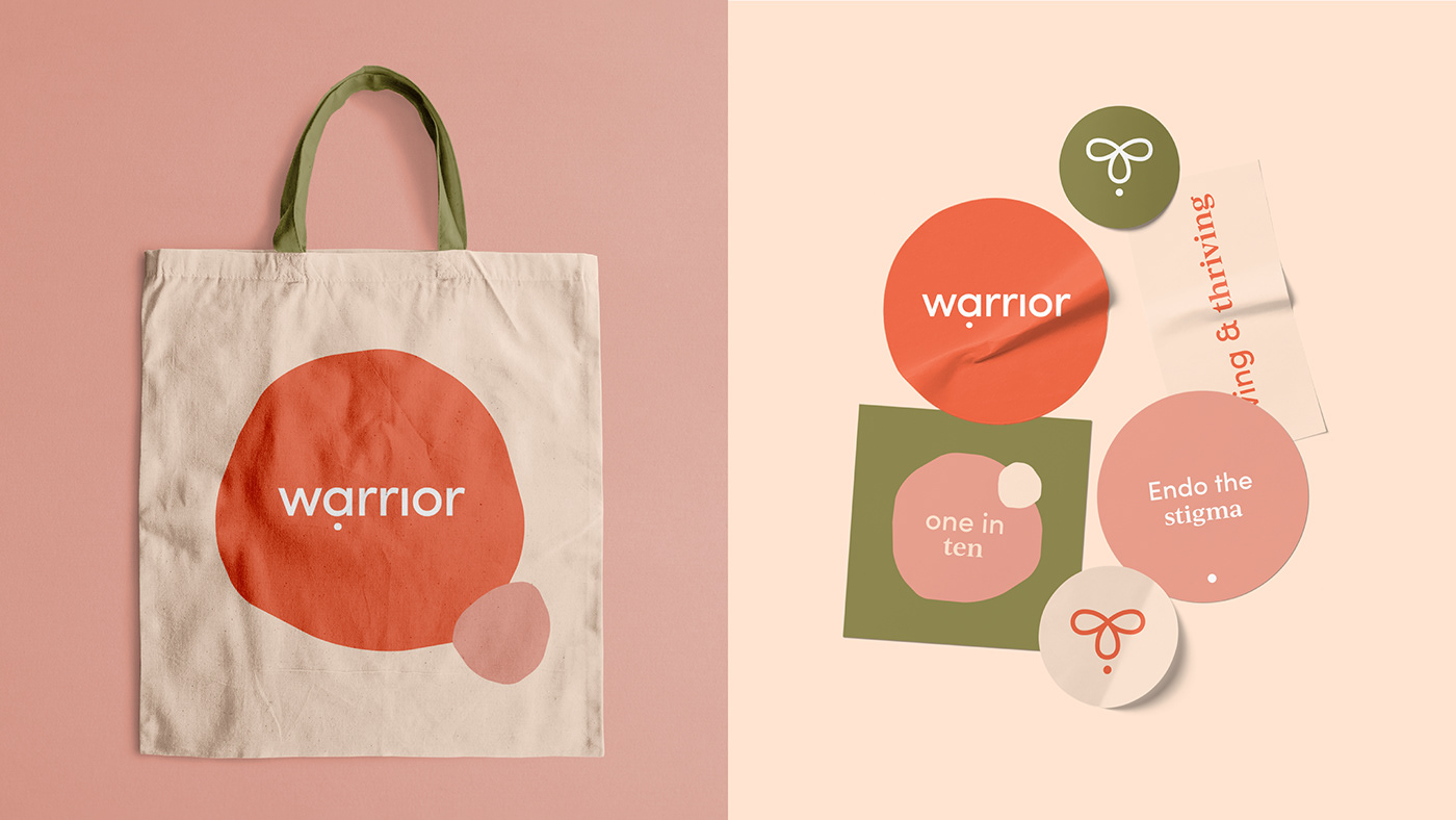 Tote bag and sticker designs to raise awareness about Endometriosis for Warrior branding