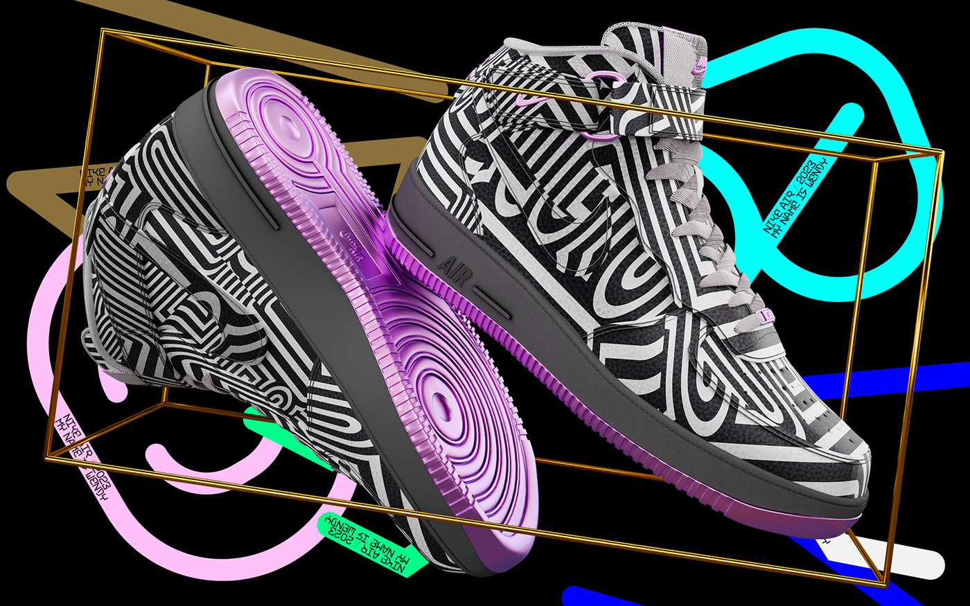 Visual presenting a design of sneakers Nike Air