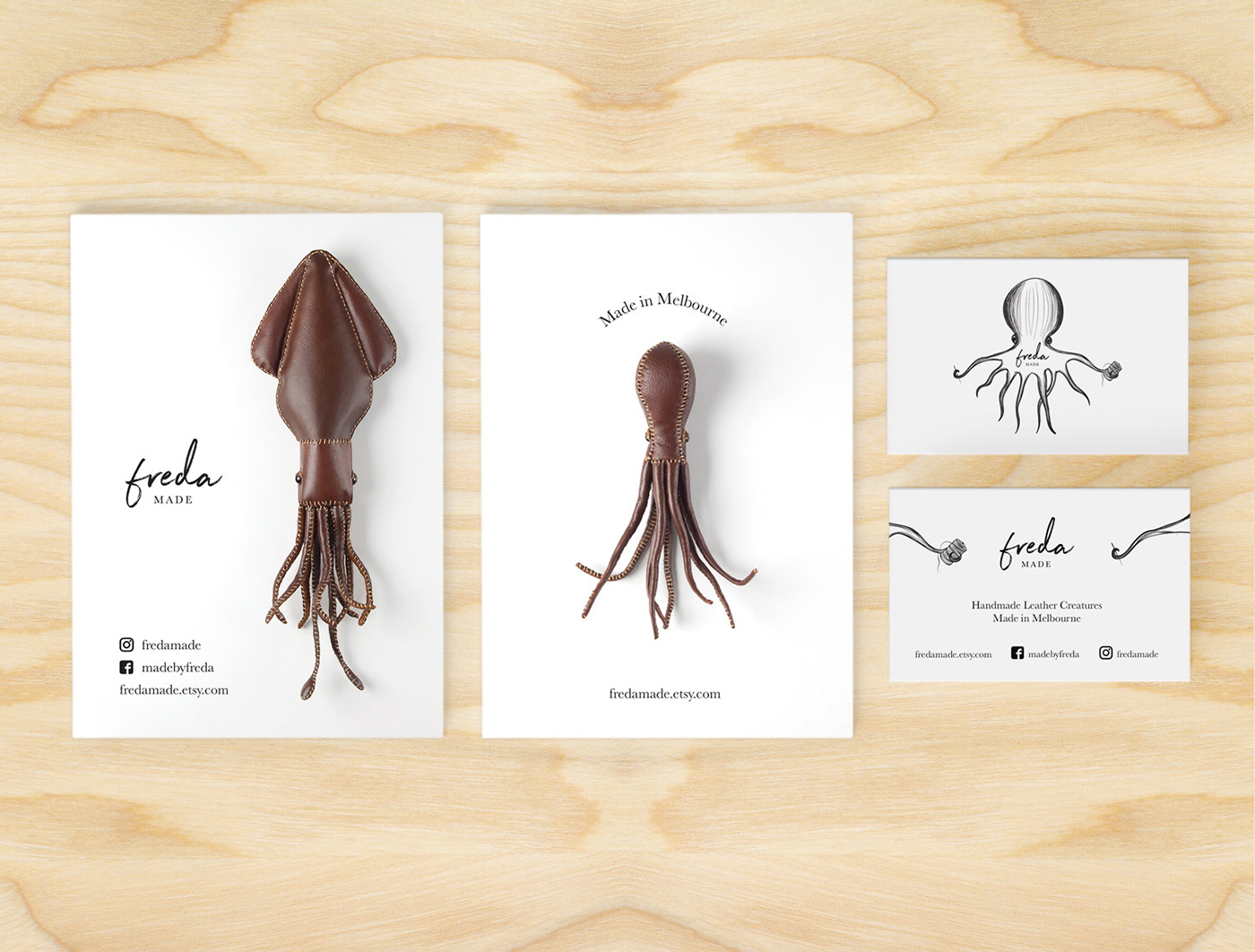 craft Leather Craft graphic design  business card Promotion Card logo sea creatures handmade ILLUSTRATION  Minimalism