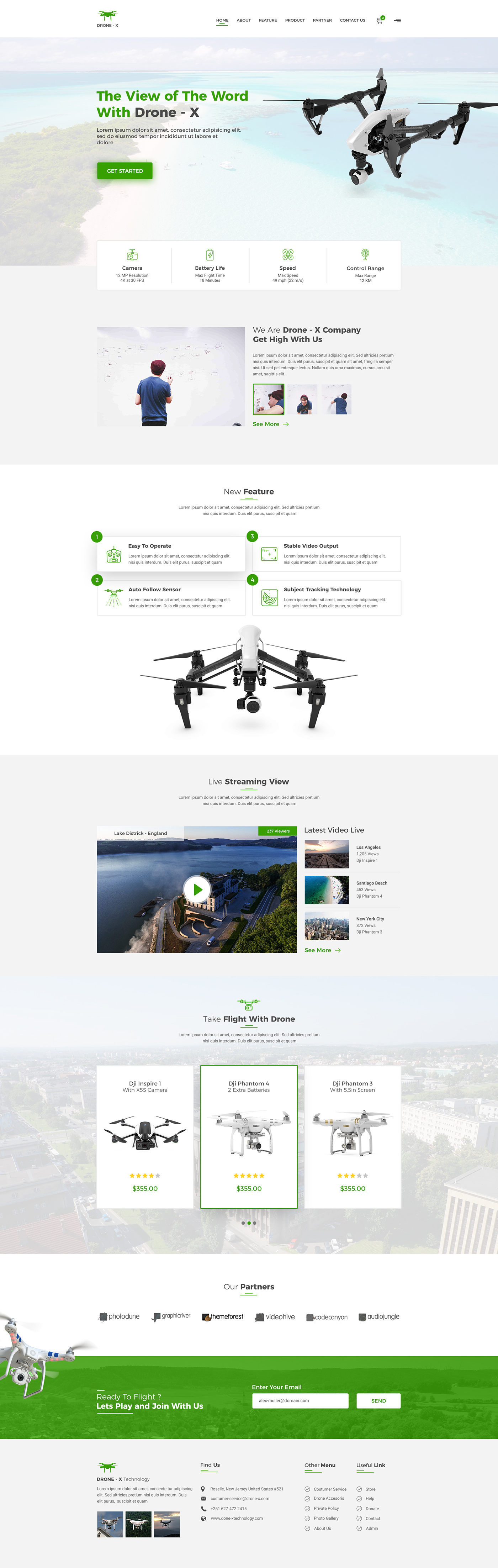 drone Fly plane product landingpage Website