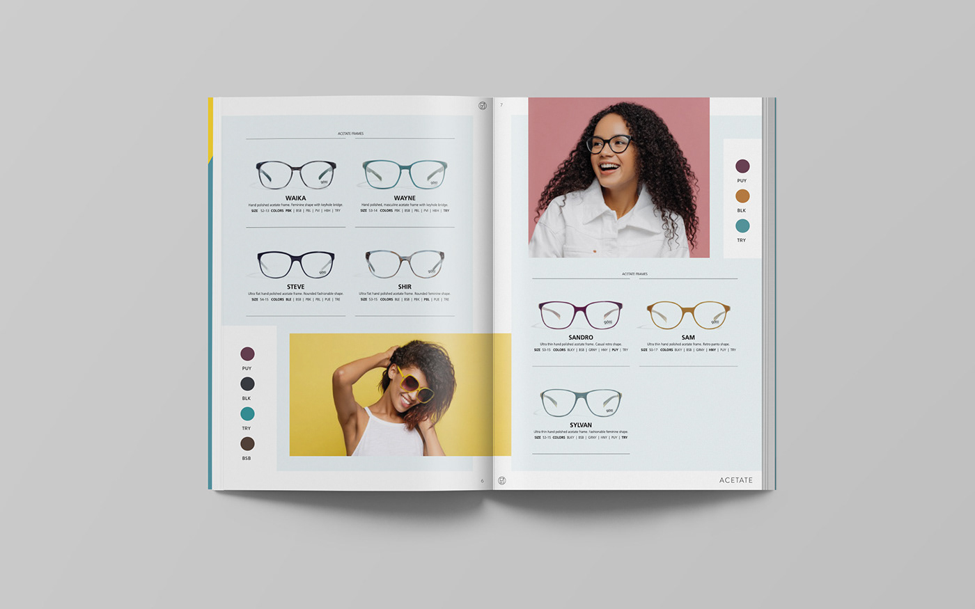 eyewear glasses catalog Catalogue Sunglasses identity lunettes blue yellow