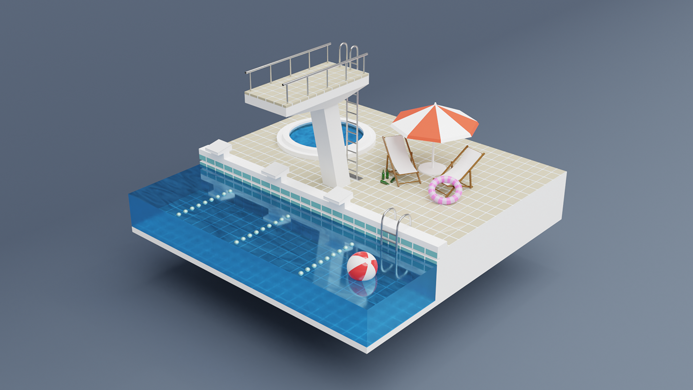 Low Poly blender cycles swimming pool water 3D