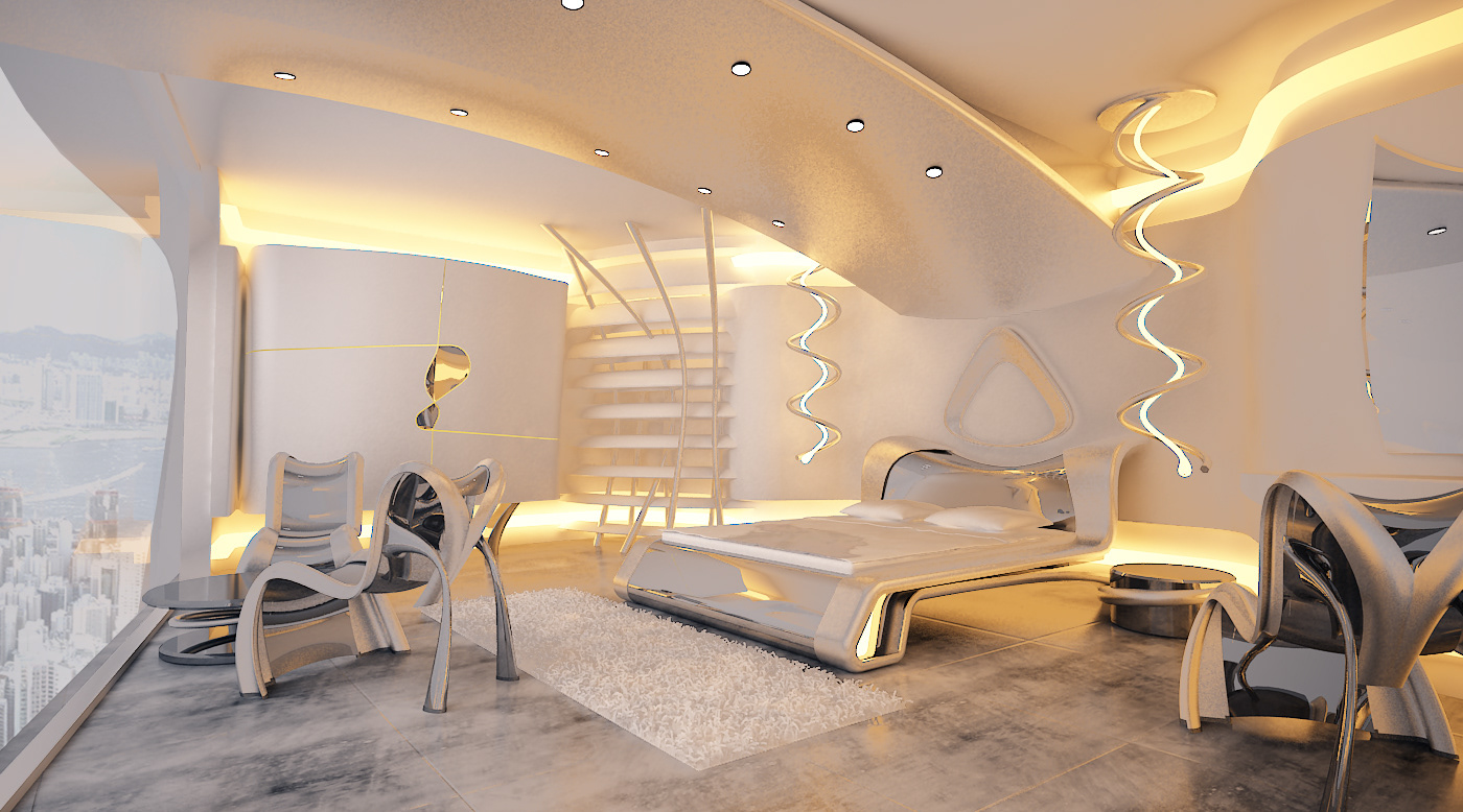 Homes of the future. Интерьер в стиле футуризм. Спальня в футуристическом стиле. Интерьер в стиле будущего. Футуристический стиль в интерьере.
